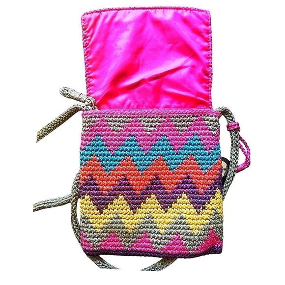 The Sak Multicolored Chevron Design Crochet Bohemian Coquette Crossbody Bag EUC - Picture 10 of 10